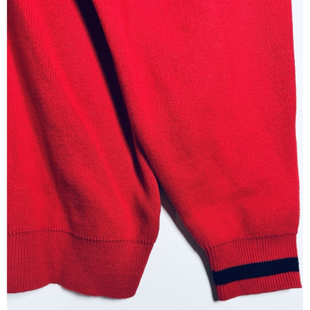 Vintage Preppy V Neck Sweater Womens Red Medium Cotton Crest Varsity USA Tennis - Picture 9 of 13